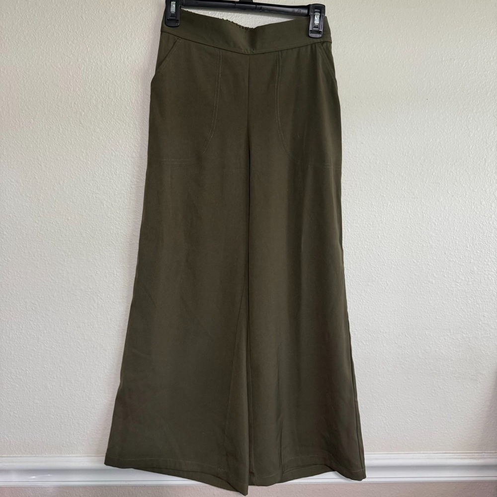 Max Studio High‎ Waisted Pants Women's XS Olive Green Wide Leg Pockets Pull On